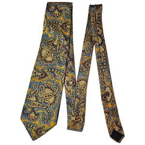 Brooks Brothers 'Makers' Paisley Tie – Gold & Blue | 100% Silk | Made in USA